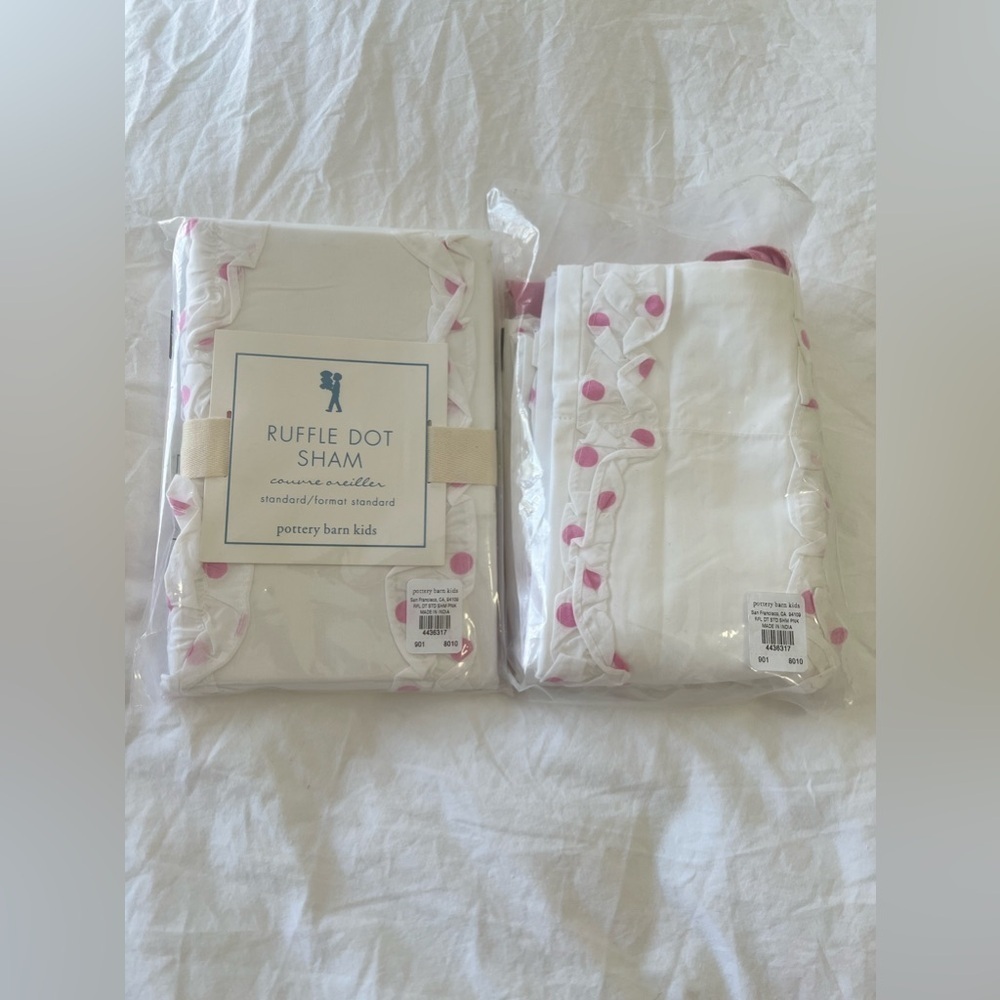 Pottery Barn Kids | Set Of 2 White Ruffle Pink Dots Ribbons Standard Pillow Sham